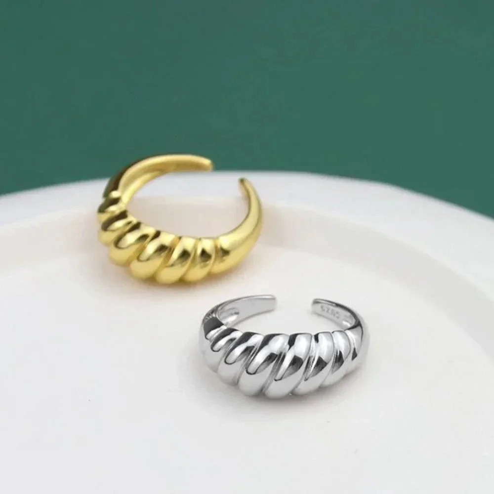 Minimalist 925 Sterling Silver Croissant Ring Dome Ring Statement Stackable Ring